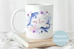 Be my love valentine watercolor dolphin Png Sublimation Product Image 2