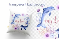 Be my love valentine watercolor dolphin Png Sublimation Product Image 5