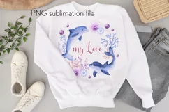 Be my love valentine watercolor dolphin Png Sublimation Product Image 4