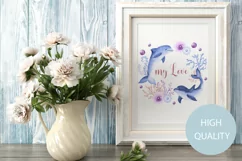 Be my love valentine watercolor dolphin Png Sublimation Product Image 3