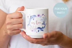 Be my love valentine watercolor dolphin Png Sublimation Product Image 3