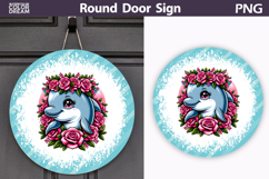 Pink Floral Dolphin Door Sign | Cute Round Decor Product Image 1