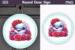 Pink Floral Dolphin Door Sign | Cute Round Decor Product Image 1