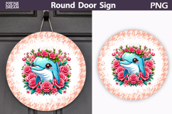Pink Floral Dolphin Door Sign | Cute Round Decor Product Image 1