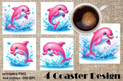 Summer watercolor funny animal - dolphin square coaster Product Image 1