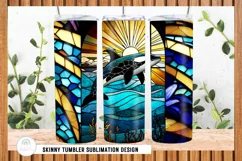 Ocean Stained Glass Skinny Tumbler Sublimation Design PNG Product Image 4