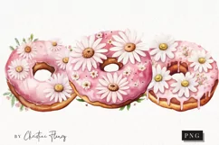 Watercolor Pink Floral Donut | Wedding PNG Product Image 1