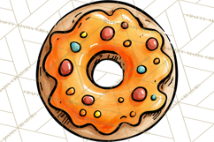 Whimsical Donut Doodle Clipart Cute Frosted PNG, Sweet Treat Product Image 4