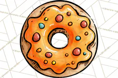 Whimsical Donut Doodle Clipart Cute Frosted PNG, Sweet Treat Product Image 4
