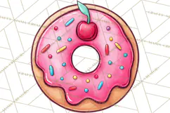 Whimsical Donut Doodle Clipart Cute Frosted PNG, Sweet Treat Product Image 5
