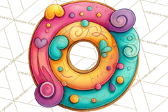 Whimsical Donut Doodle Clipart Cute Frosted PNG, Sweet Treat Product Image 5