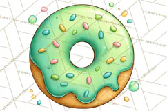 Whimsical Donut Doodle Clipart Cute Frosted PNG, Sweet Treat Product Image 3
