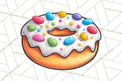 Whimsical Donut Doodle Clipart Cute Frosted PNG, Sweet Treat Product Image 5