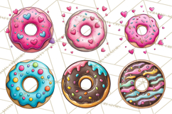 Whimsical Donut Doodle Clipart Cute Frosted PNG, Sweet Treat Product Image 2