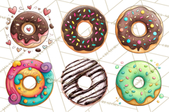 Whimsical Donut Doodle Clipart Cute Frosted PNG, Sweet Treat Product Image 4