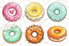 Whimsical Donut Doodle Clipart Cute Frosted PNG, Sweet Treat Product Image 5
