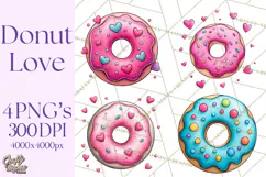 Whimsical Donut Doodle Clipart Cute Frosted PNG, Sweet Treat Product Image 1
