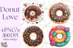 Whimsical Donut Doodle Clipart Cute Frosted PNG, Sweet Treat Product Image 1