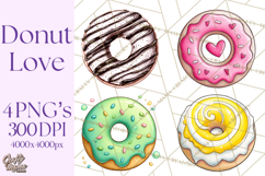 Whimsical Donut Doodle Clipart Cute Frosted PNG, Sweet Treat Product Image 1