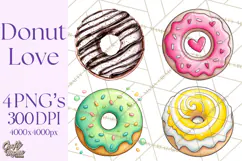 Whimsical Donut Doodle Clipart Cute Frosted PNG, Sweet Treat Product Image 1
