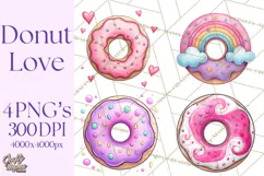 Whimsical Donut Doodle Clipart Cute Frosted PNG, Sweet Treat Product Image 1