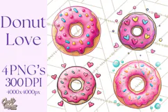Whimsical Donut Doodle Clipart Cute Frosted PNG, Sweet Treat Product Image 1