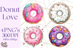 Whimsical Donut Doodle Clipart Cute Frosted PNG, Sweet Treat Product Image 1