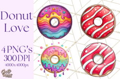 Whimsical Donut Doodle Clipart Cute Frosted PNG, Sweet Treat Product Image 1