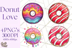 Whimsical Donut Doodle Clipart Cute Frosted PNG, Sweet Treat Product Image 1