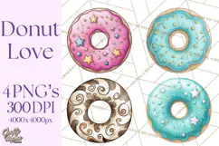 Whimsical Donut Doodle Clipart Cute Frosted PNG, Sweet Treat Product Image 1