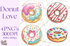 Whimsical Donut Doodle Clipart Cute Frosted PNG, Sweet Treat Product Image 1