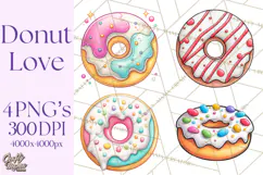 Whimsical Donut Doodle Clipart Cute Frosted PNG, Sweet Treat Product Image 1