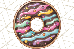 Whimsical Donut Doodle Clipart Cute Frosted PNG, Sweet Treat Product Image 3
