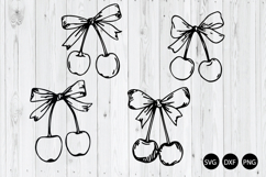 Doodle Coquette Bow Cherry SVG, Cherry Hand Drawn SVG Product Image 1