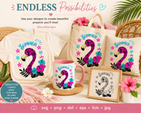 Doodle Flamingo svg, girl flamingo face Product Image 2