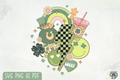 Retro St Patrick Day Svg, Retro Clover Png, St Patty's Svg Product Image 2