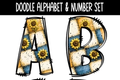 Sunflower Patchwork Doodle Alphabet &amp; Numbers PNG Files Product Image 5