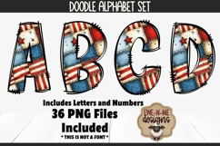 Patriotic Patchwork Flag Doodle Alphabet &amp; Numbers PNG Files Product Image 1