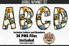 Sunflower Patchwork Doodle Alphabet &amp; Numbers PNG Files Product Image 1