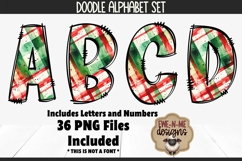Christmas Plaid 3 Doodle Alphabet and Numbers | PNG Files Product Image 1