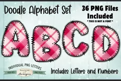 Valentine Plaid Doodle Alphabet and Numbers | PNG Files Product Image 1