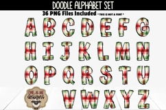 Christmas Plaid 4 Doodle Alphabet and Numbers | PNG Files Product Image 2