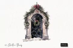 Watercolor Goth Door Clipart | Watercolor Christmas PNG Product Image 1