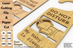 Door Hanger, My Baby is Sleeping, laser cut files, Paper cut Product Image 4