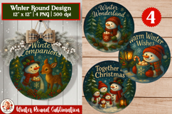 Winter Round Sublimation Design with Snowman Product Image 1