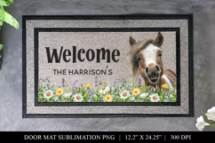 Cute Horse Welcome Door Mat Sublimation Design PNG Product Image 1