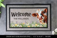 Funny Cow Floral Welcome Door Mat Sublimation PNG Product Image 1