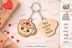 Double Valentine Keychains Laser Cut. Valentine Key Ring SVG Product Image 1
