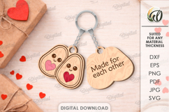 Double Layer Valentine Keychains Laser Cut. Key Ring SVG Product Image 1