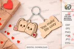 Double Layer Valentine Keychains Laser Cut. Key Ring SVG Product Image 1